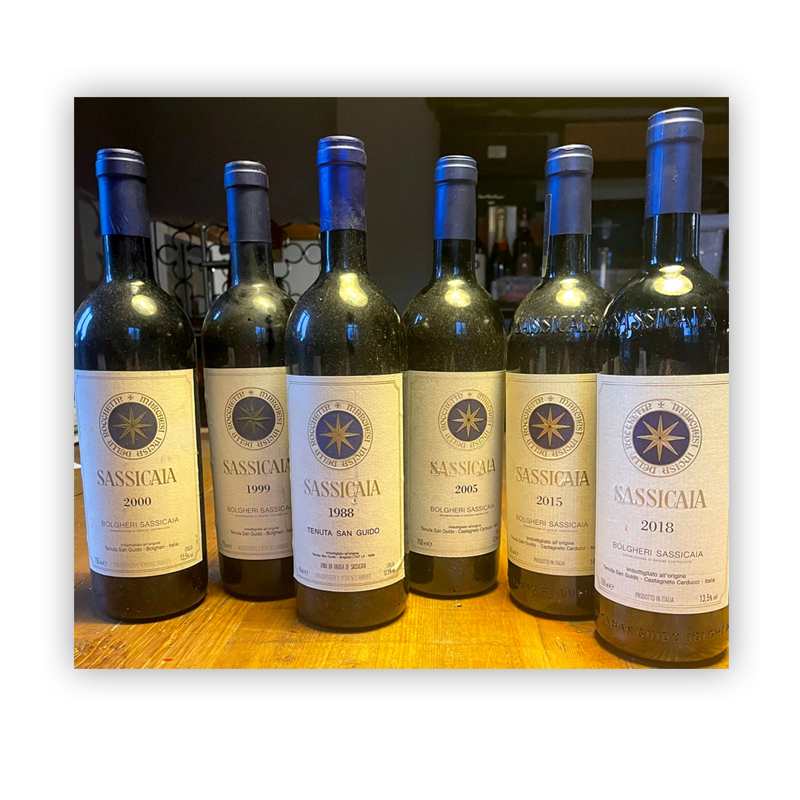 Bottiglie di Sassicaia in degustazione